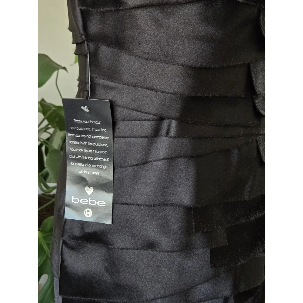 Bebe Bandage Black Elegant Satin Cocktail Mini Dress Womens Medium Strapless NWT
